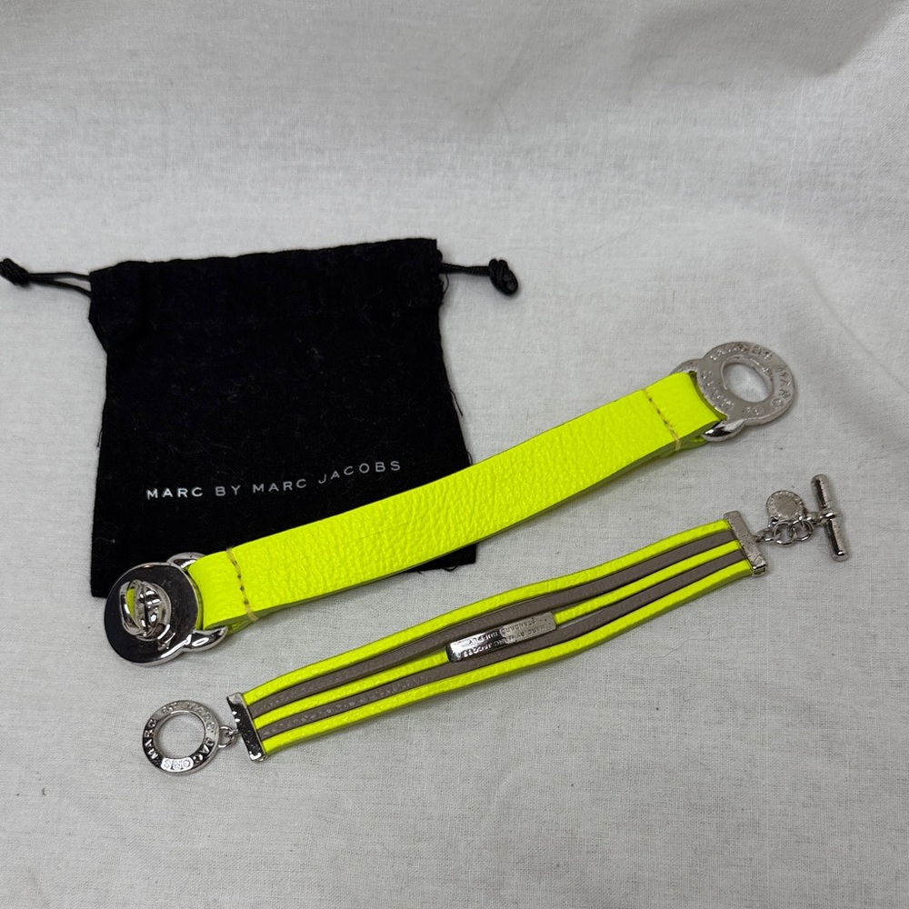 Marc by Marc Jacob’s Leather Bracelet Set Neon Yellow